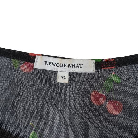 We Wore What Mesh Cover Up Size XL Cherries Print on Black Background See Thru - Picture 7 of 11